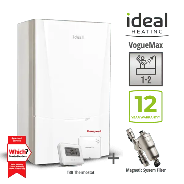 Ideal Vogue boiler installation with 12 year warranty in kitchen in Stockport home